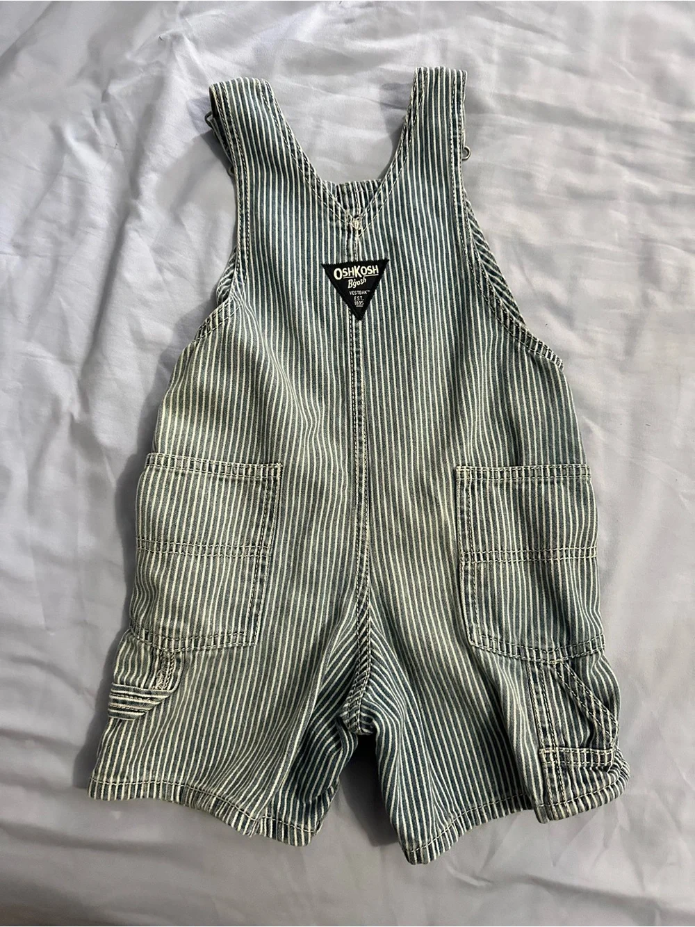 OshKosh B'gosh Blue/White Striped Short Overalls - size 24 months